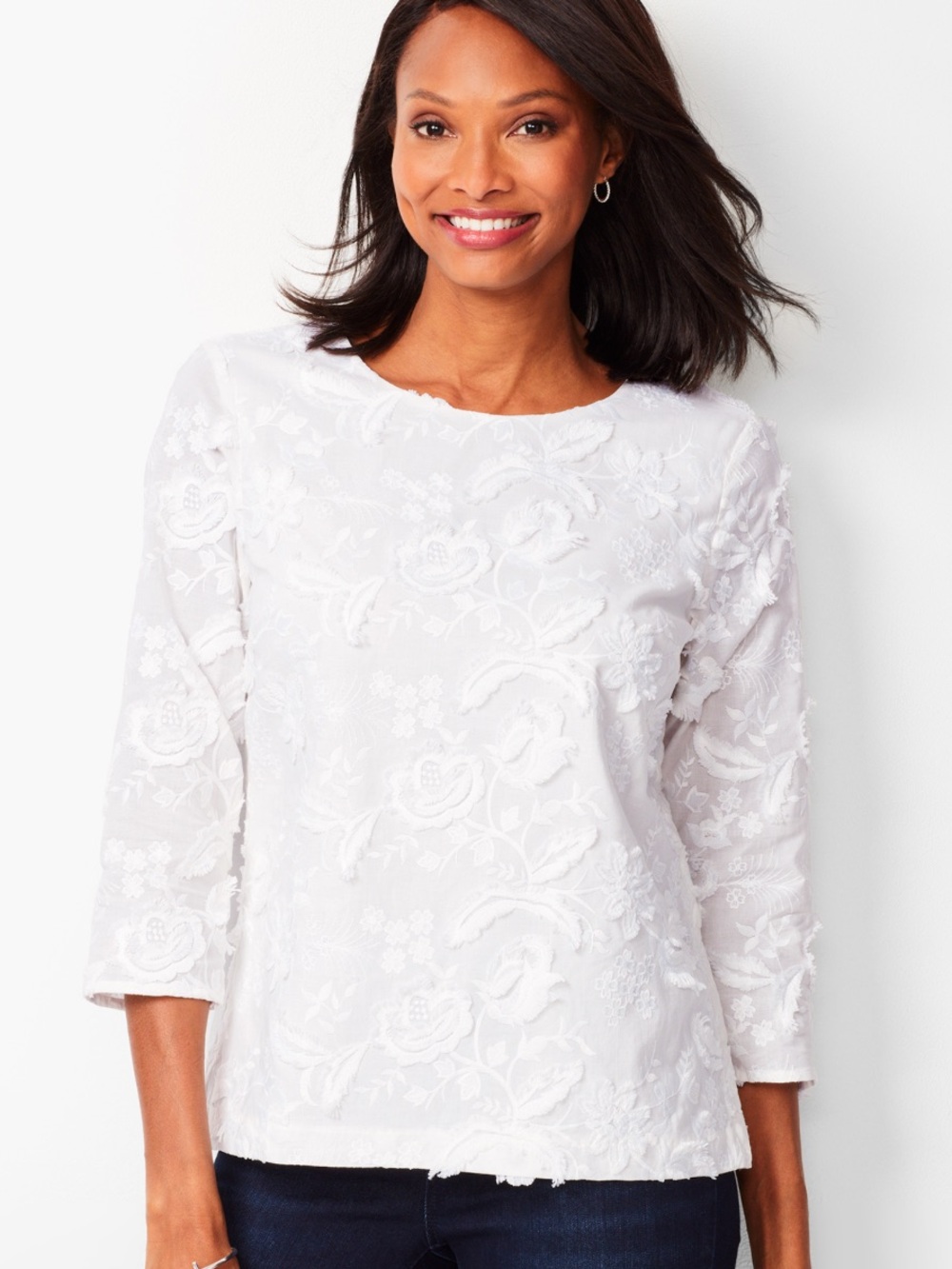 Talbots white floral embroidered long sleeve shirt